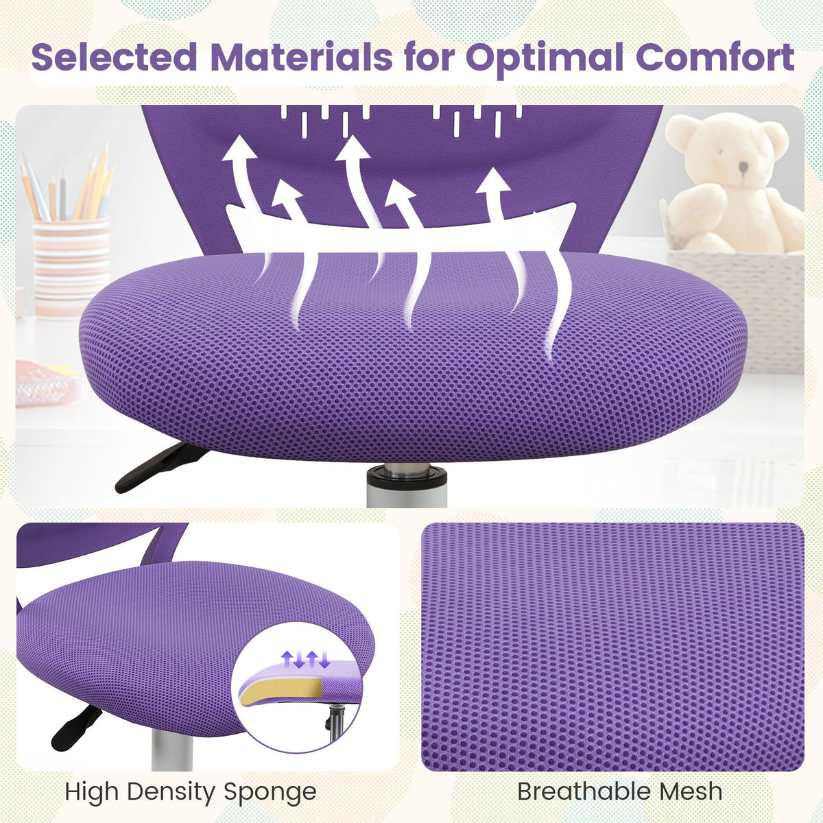 Ergonomic Children Study Chair with Adjustable Height-Purple view 7