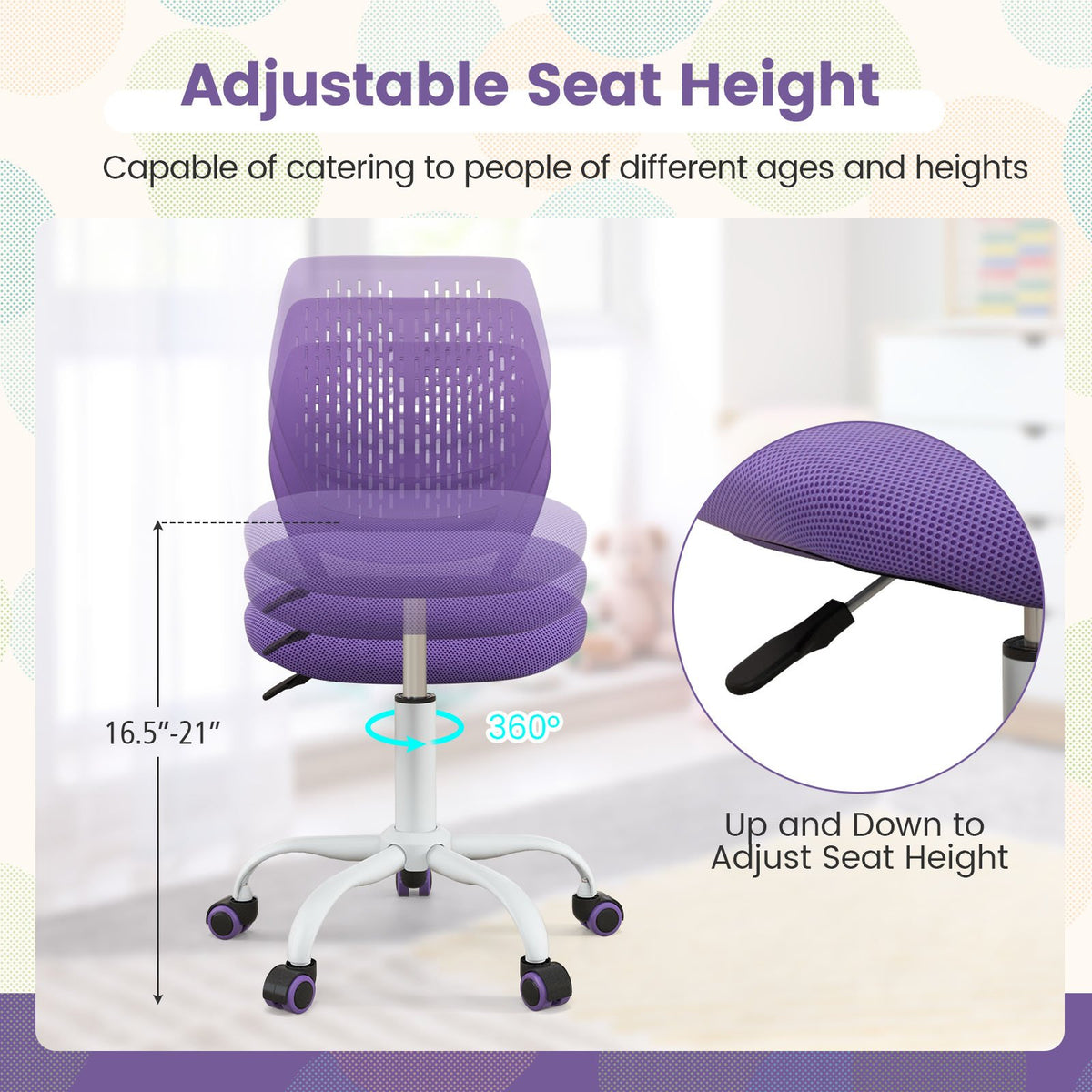 Ergonomic Children Study Chair with Adjustable Height-Purple view 8
