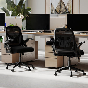 Ergonomic Computer Desk Chair with Lumbar Support and Flip-up Arms-Black view 3