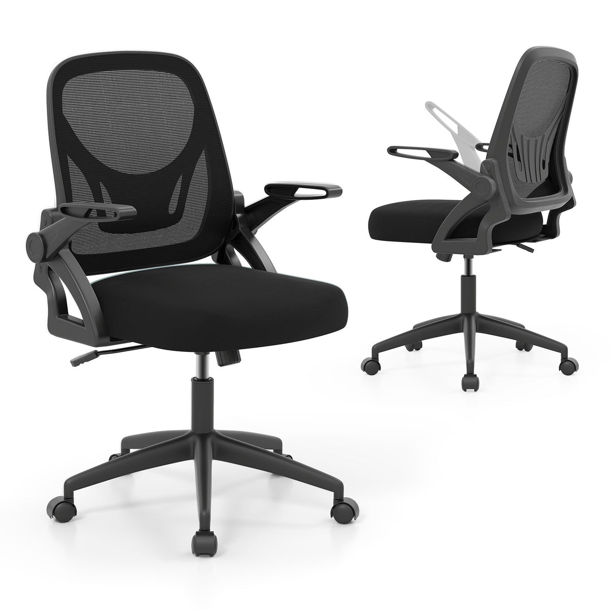 Ergonomic Computer Desk Chair with Lumbar Support and Flip-up Arms-Black view 4