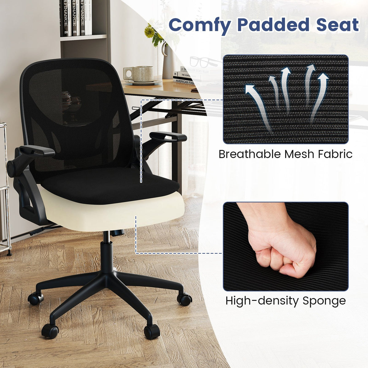 Ergonomic Computer Desk Chair with Lumbar Support and Flip-up Arms-Black view 6