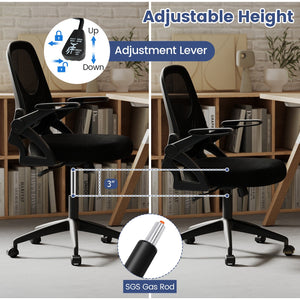 Ergonomic Computer Desk Chair with Lumbar Support and Flip-up Arms-Black view 8