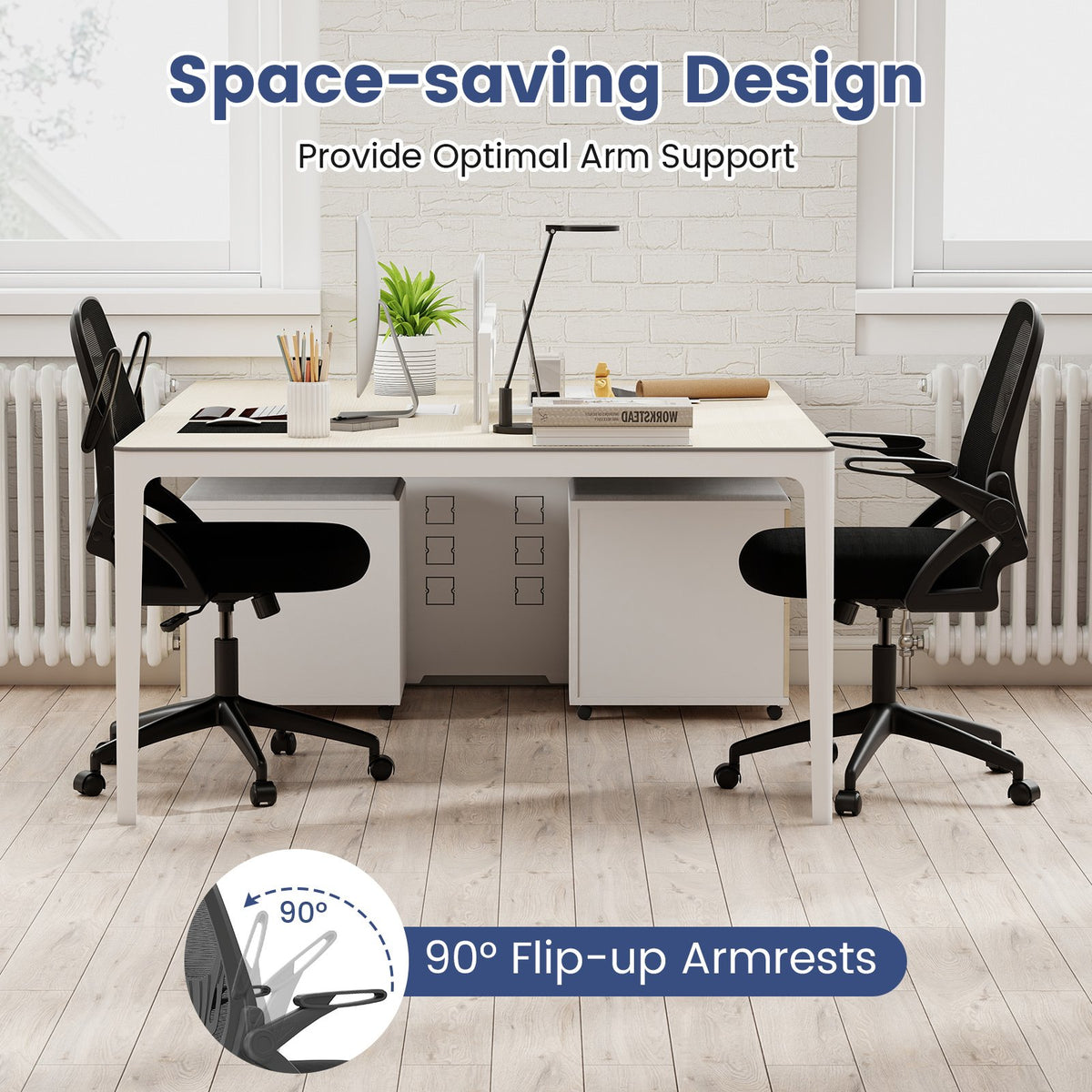 Ergonomic Computer Desk Chair with Lumbar Support and Flip-up Arms-Black view 9