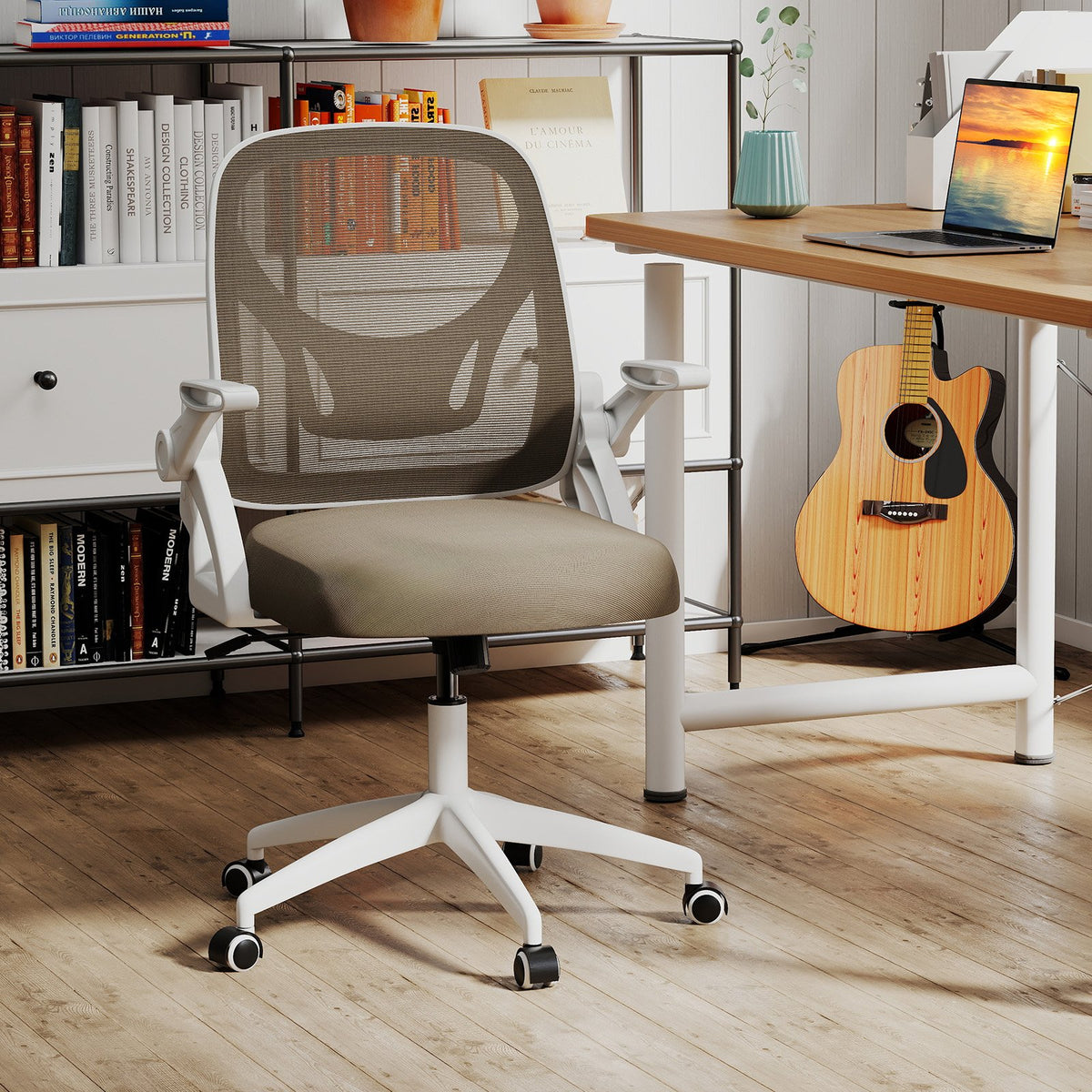 Ergonomic Computer Desk Chair with Lumbar Support and Flip-up Arms-Gray view 2