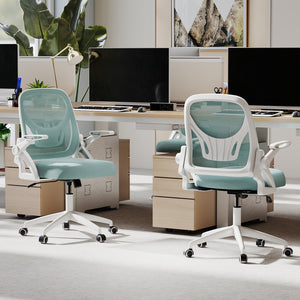Ergonomic Computer Desk Chair with Lumbar Support and Flip-up Arms-Light Blue view 3