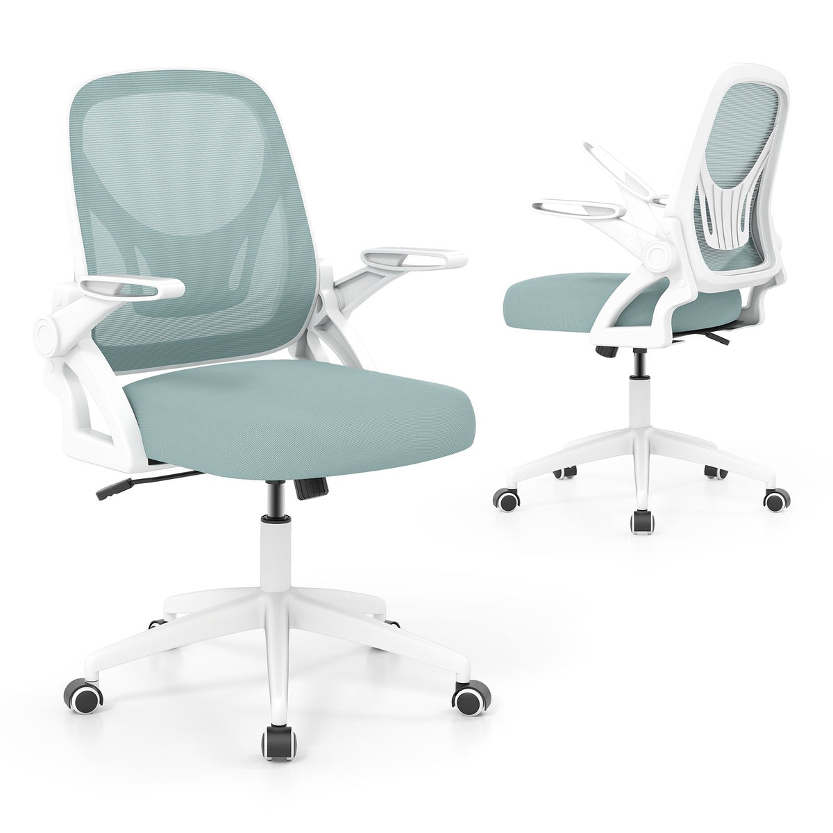 Ergonomic Computer Desk Chair with Lumbar Support and Flip-up Arms-Light Blue view 4