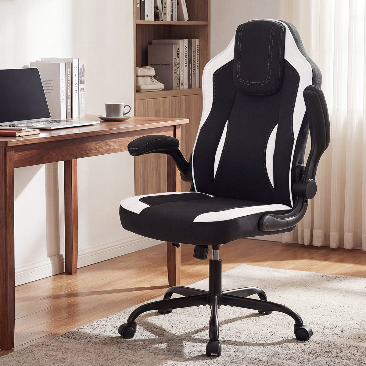 Ergonomic Computer Office Chair with 90° Flip-up Armrests-Black view 2