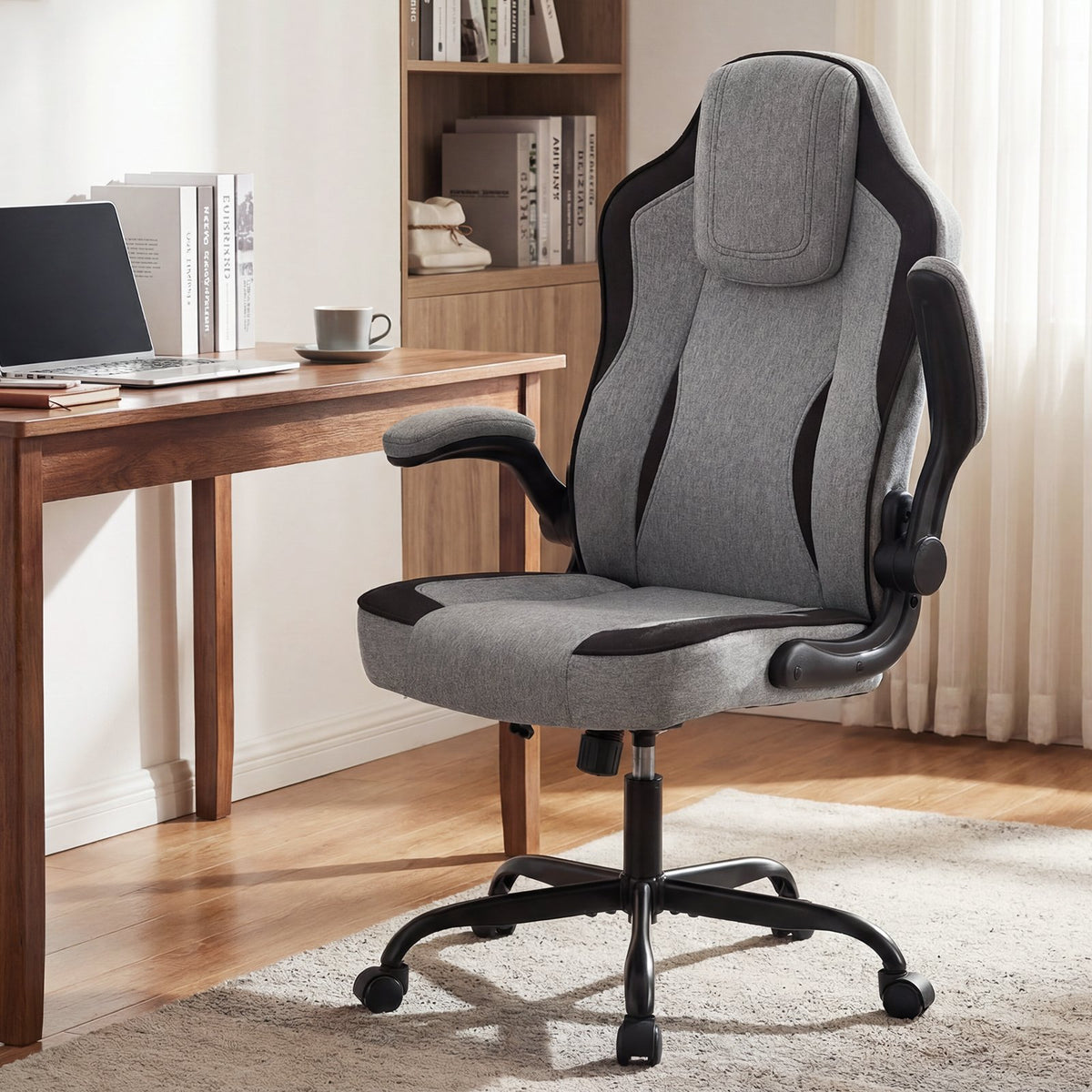 Ergonomic Computer Office Chair with 90° Flip-up Armrests-Gray view 2