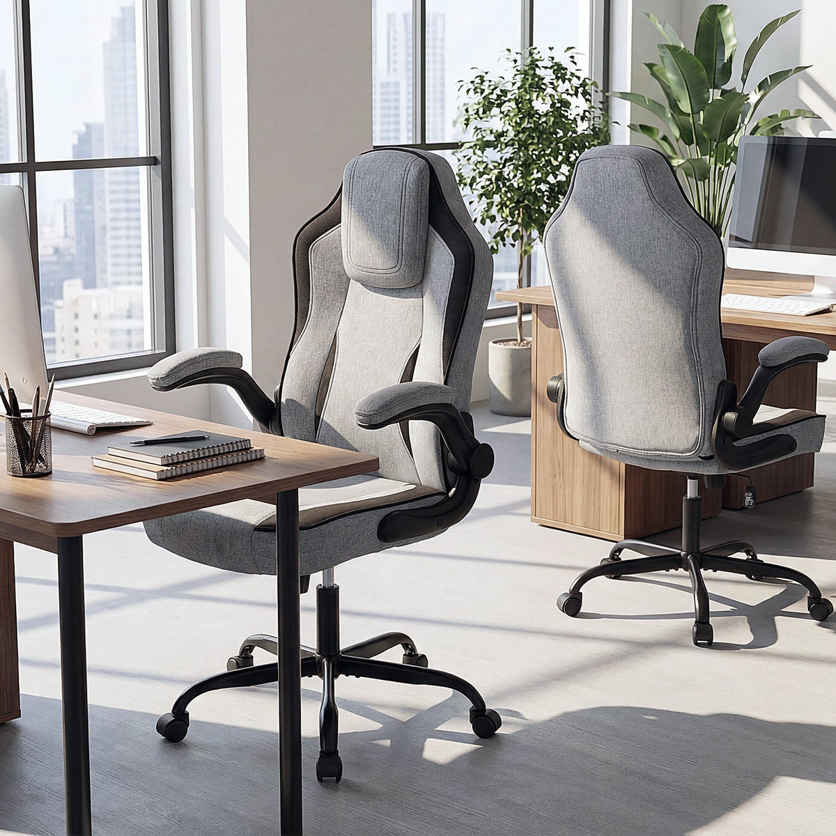 Ergonomic Computer Office Chair with 90° Flip-up Armrests-Gray view 3