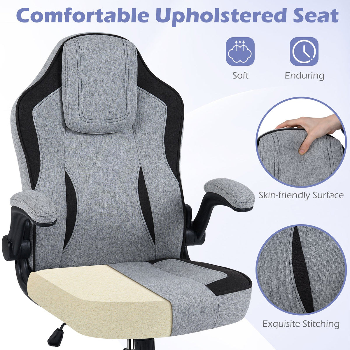 Ergonomic Computer Office Chair with 90° Flip-up Armrests-Gray view 8