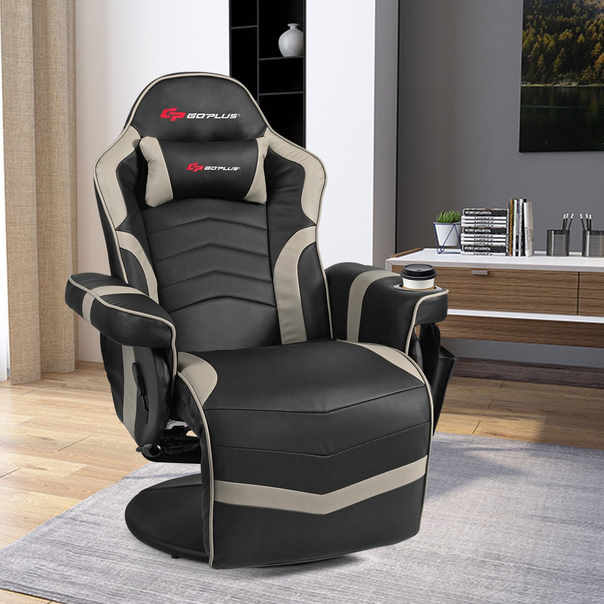 Ergonomic High Back Massage Gaming Chair with Pillow-Gray view 2