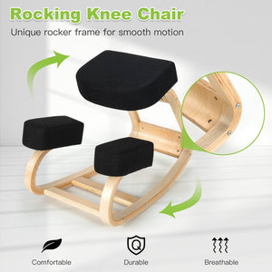 Ergonomic Kneeling Chair Rocking Office Desk Stool Upright Posture-Black view 3