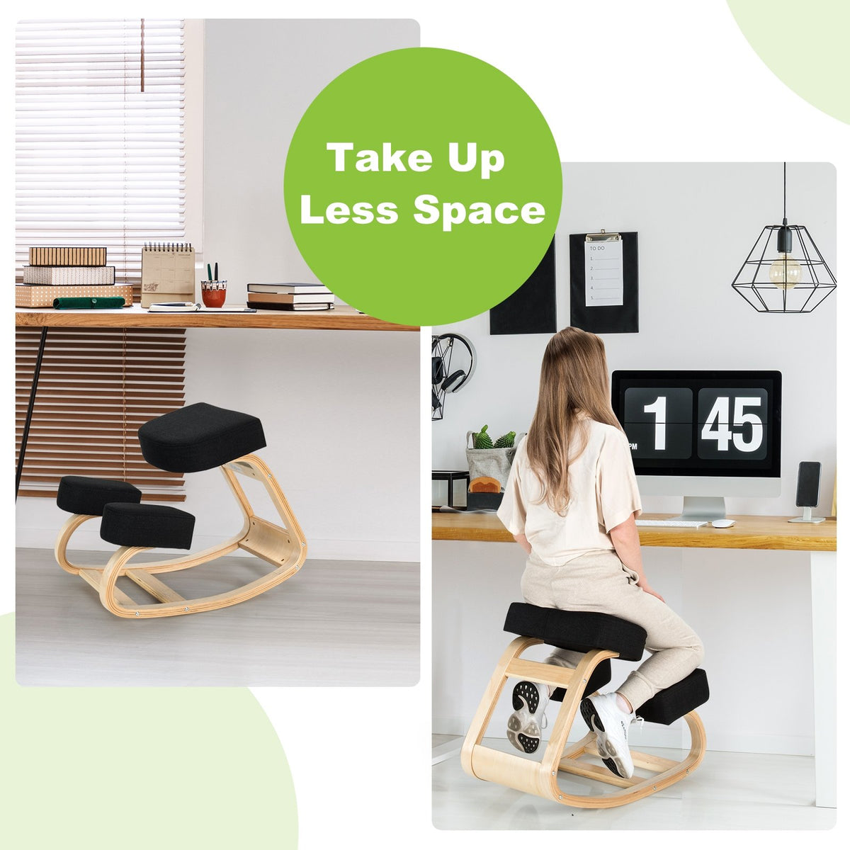 Ergonomic Kneeling Chair Rocking Office Desk Stool Upright Posture-Black view 8