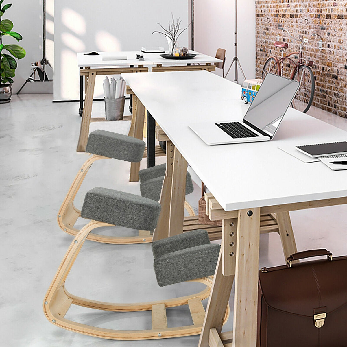 Ergonomic Kneeling Chair Rocking Office Desk Stool Upright Posture-Gray view 2