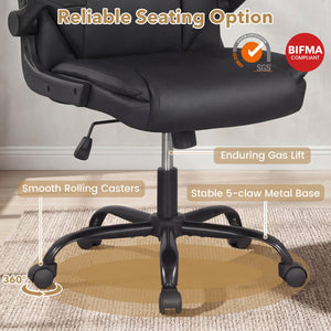 Ergonomic Leather Office Chair with Flip-up Armrests and Rocking Function-Black view 5