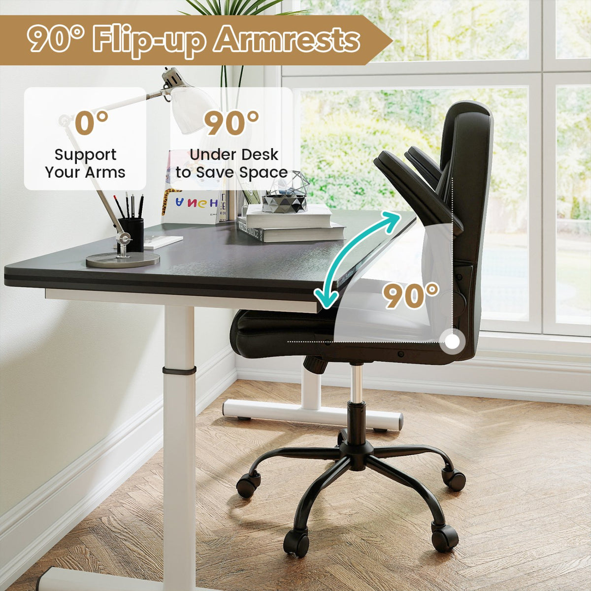Ergonomic Leather Office Chair with Flip-up Armrests and Rocking Function-Black view 9