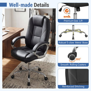 Ergonomic Leather Office Chair with Padded Armrests and Rocking Backrest-Black view 5