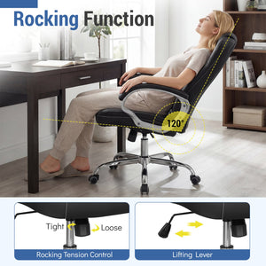 Ergonomic Leather Office Chair with Padded Armrests and Rocking Backrest-Black view 6