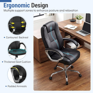 Ergonomic Leather Office Chair with Padded Armrests and Rocking Backrest-Black view 7