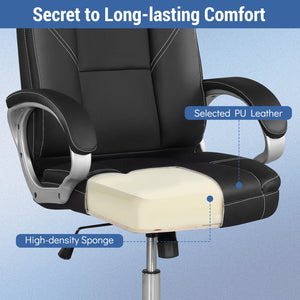 Ergonomic Leather Office Chair with Padded Armrests and Rocking Backrest-Black view 8