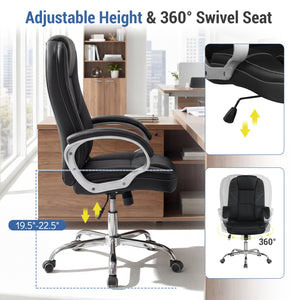 Ergonomic Leather Office Chair with Padded Armrests and Rocking Backrest-Black view 9