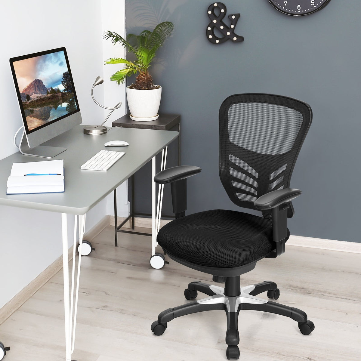Ergonomic Mesh Office Chair with Adjustable Back Height and Armrests-Black view 2