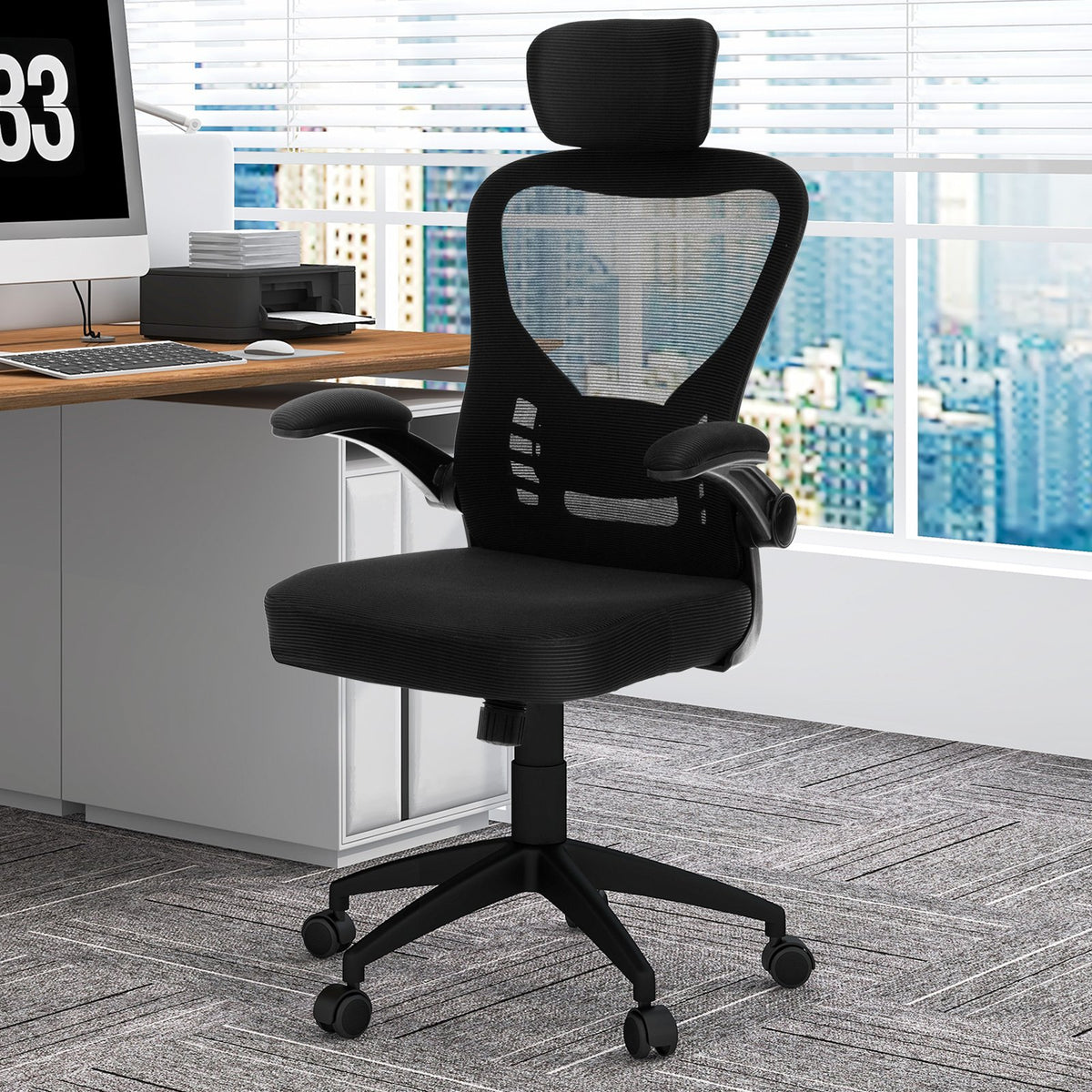 Ergonomic Mesh Office Chair with Adjustable Height for Home Office-Black view 3