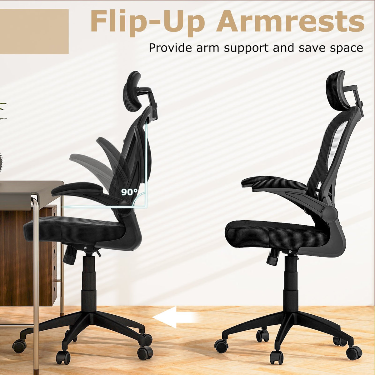 Ergonomic Mesh Office Chair with Adjustable Height for Home Office-Black view 5