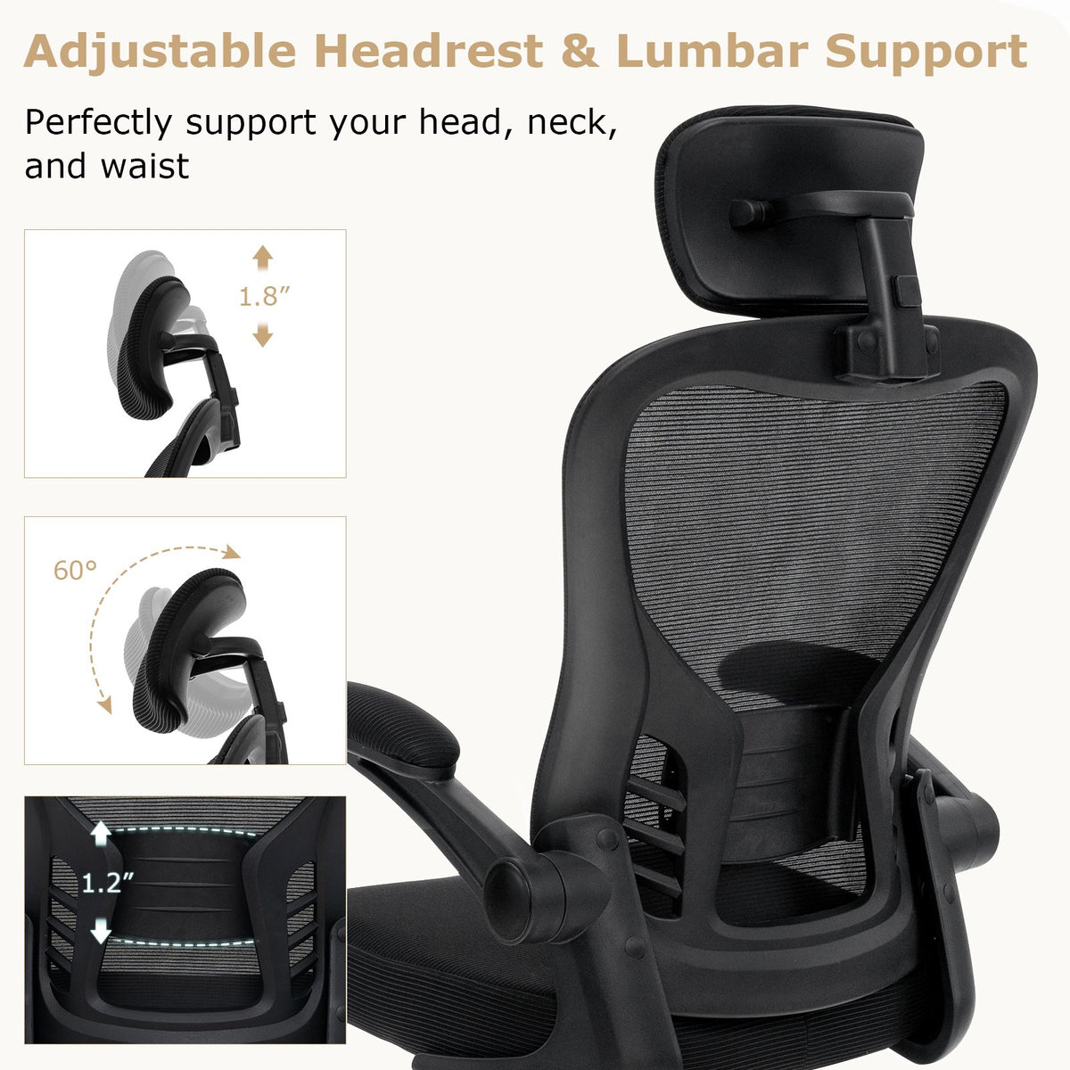 Ergonomic Mesh Office Chair with Adjustable Height for Home Office-Black view 6