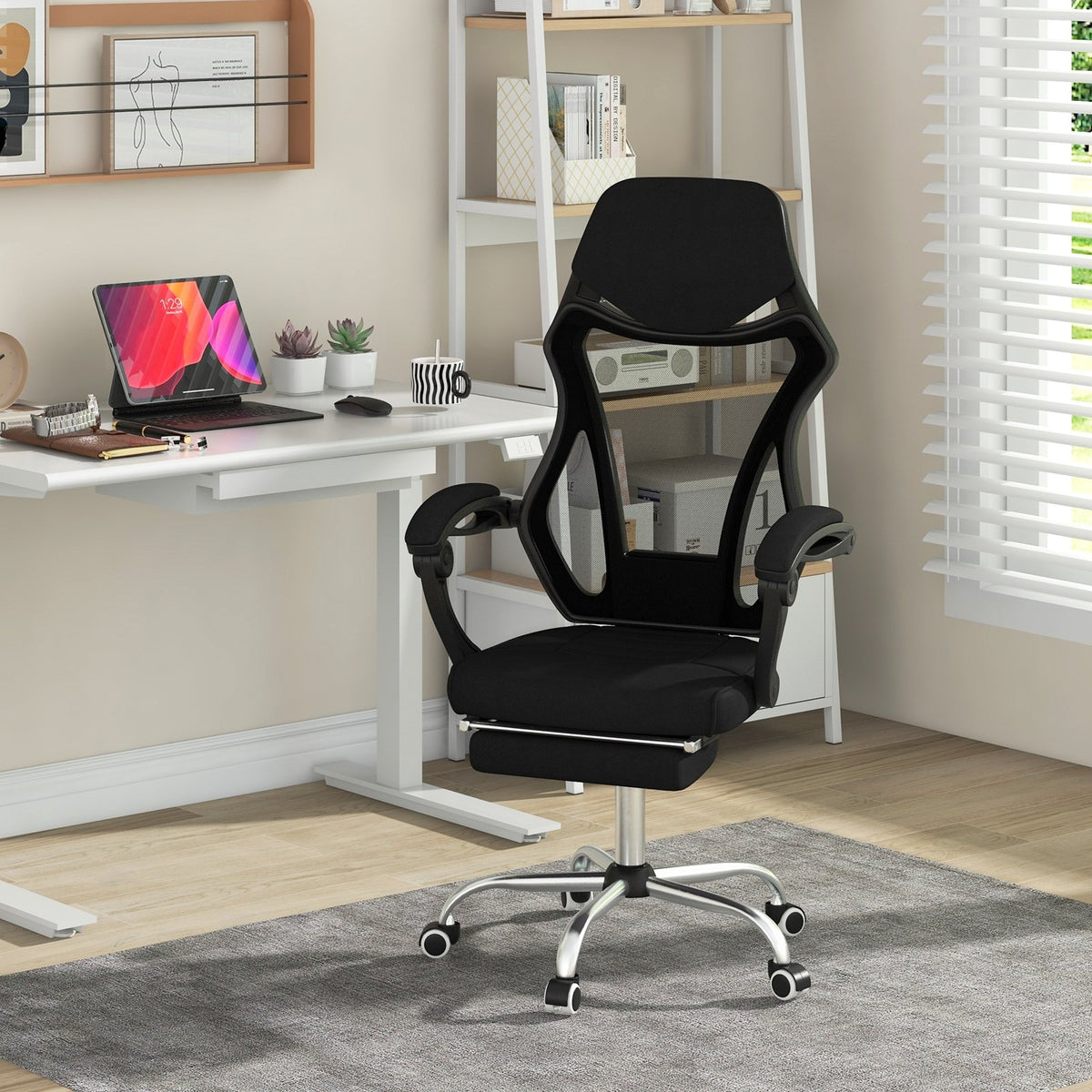 Ergonomic Mesh Office Chair with Footrest and Tilting Backrest-Black view 2