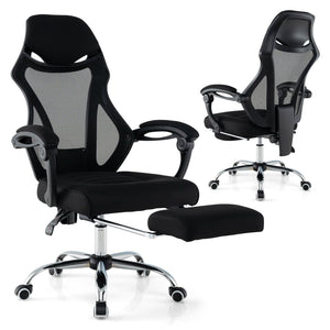 Ergonomic Mesh Office Chair with Footrest and Tilting Backrest-Black view 4