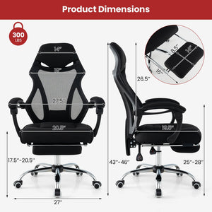 Ergonomic Mesh Office Chair with Footrest and Tilting Backrest-Black view 5