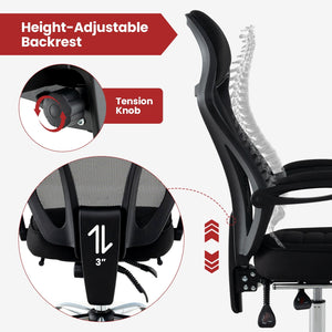 Ergonomic Mesh Office Chair with Footrest and Tilting Backrest-Black view 6