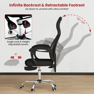 Ergonomic Mesh Office Chair with Footrest and Tilting Backrest-Black view 7