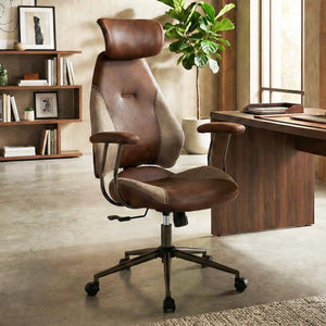 Ergonomic Office Chair Computer Desk Chair with 2D Headrest and Rocking Backrest-Brown view 2