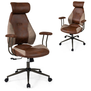 Ergonomic Office Chair Computer Desk Chair with 2D Headrest and Rocking Backrest-Brown view 4