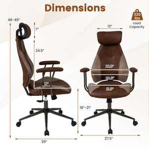 Ergonomic Office Chair Computer Desk Chair with 2D Headrest and Rocking Backrest-Brown view 5