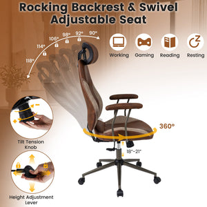 Ergonomic Office Chair Computer Desk Chair with 2D Headrest and Rocking Backrest-Brown view 9