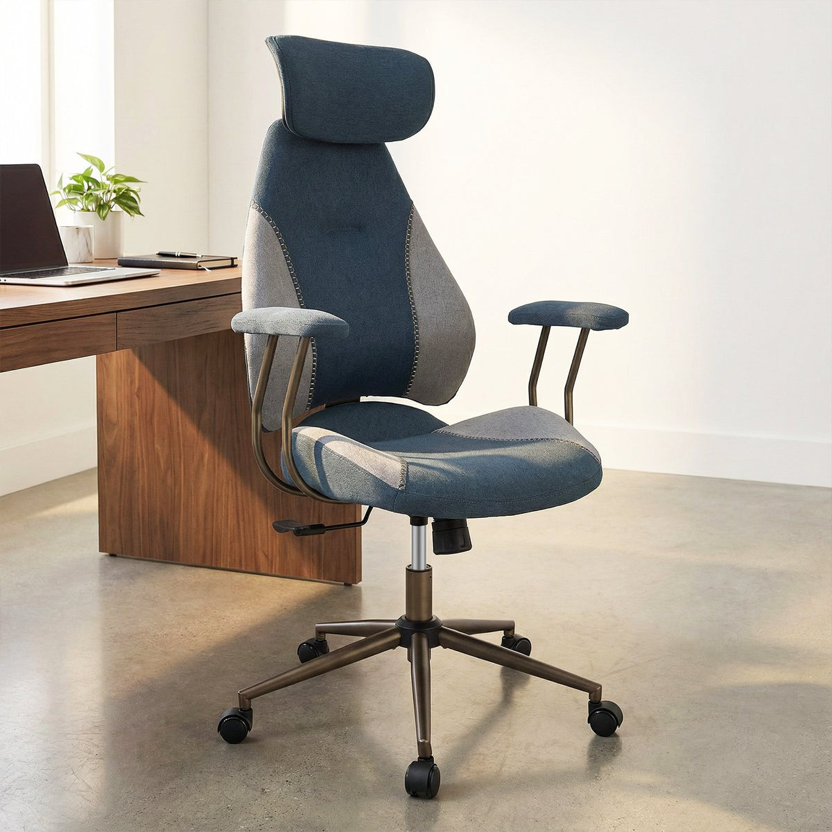 Ergonomic Office Chair Computer Desk Chair with 2D Headrest and Rocking Backrest-Gray view 2