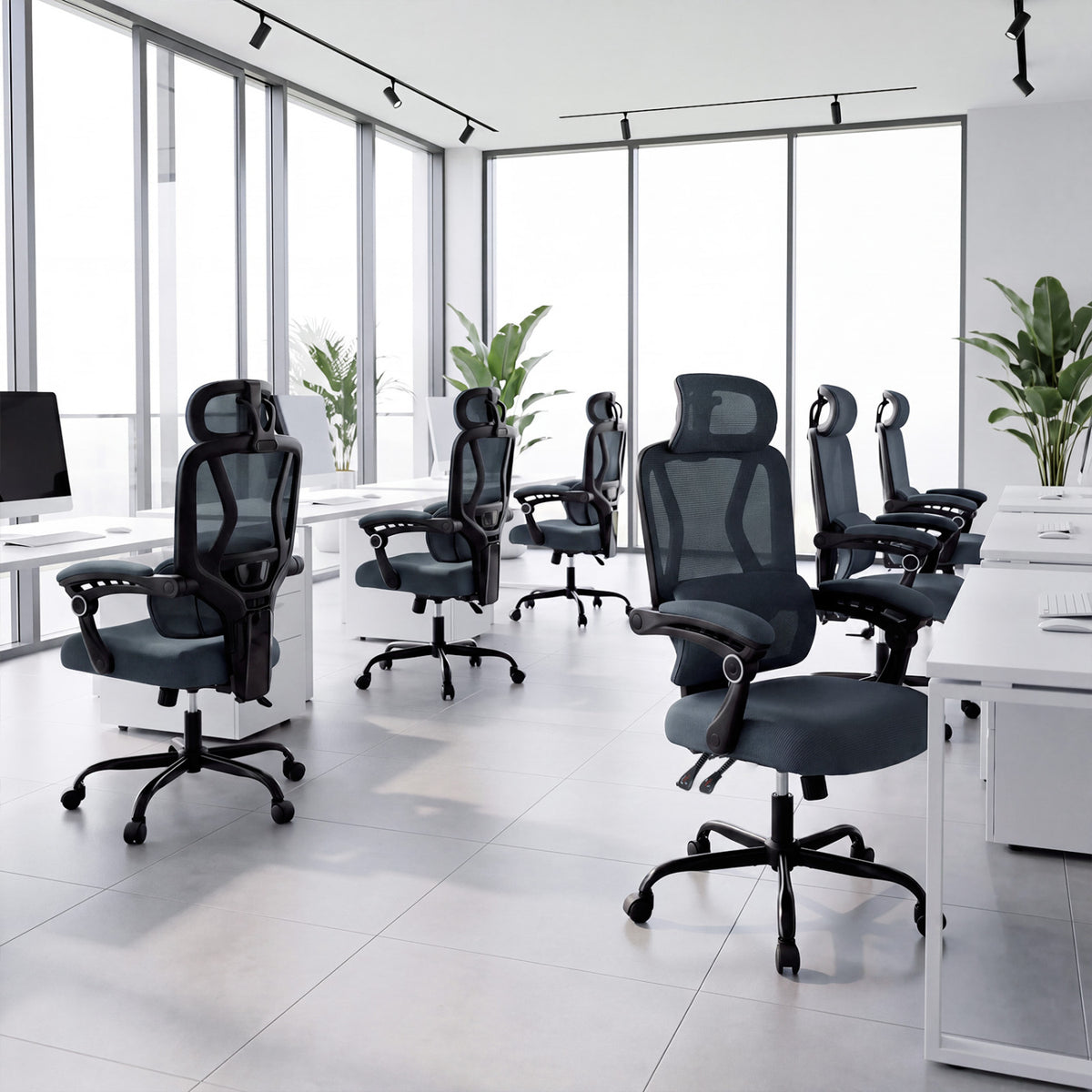 Ergonomic Office Computer Mesh Chair with High Back Adaptive Lumbar Support and 2D Adjustable Headrest-Gray view 6
