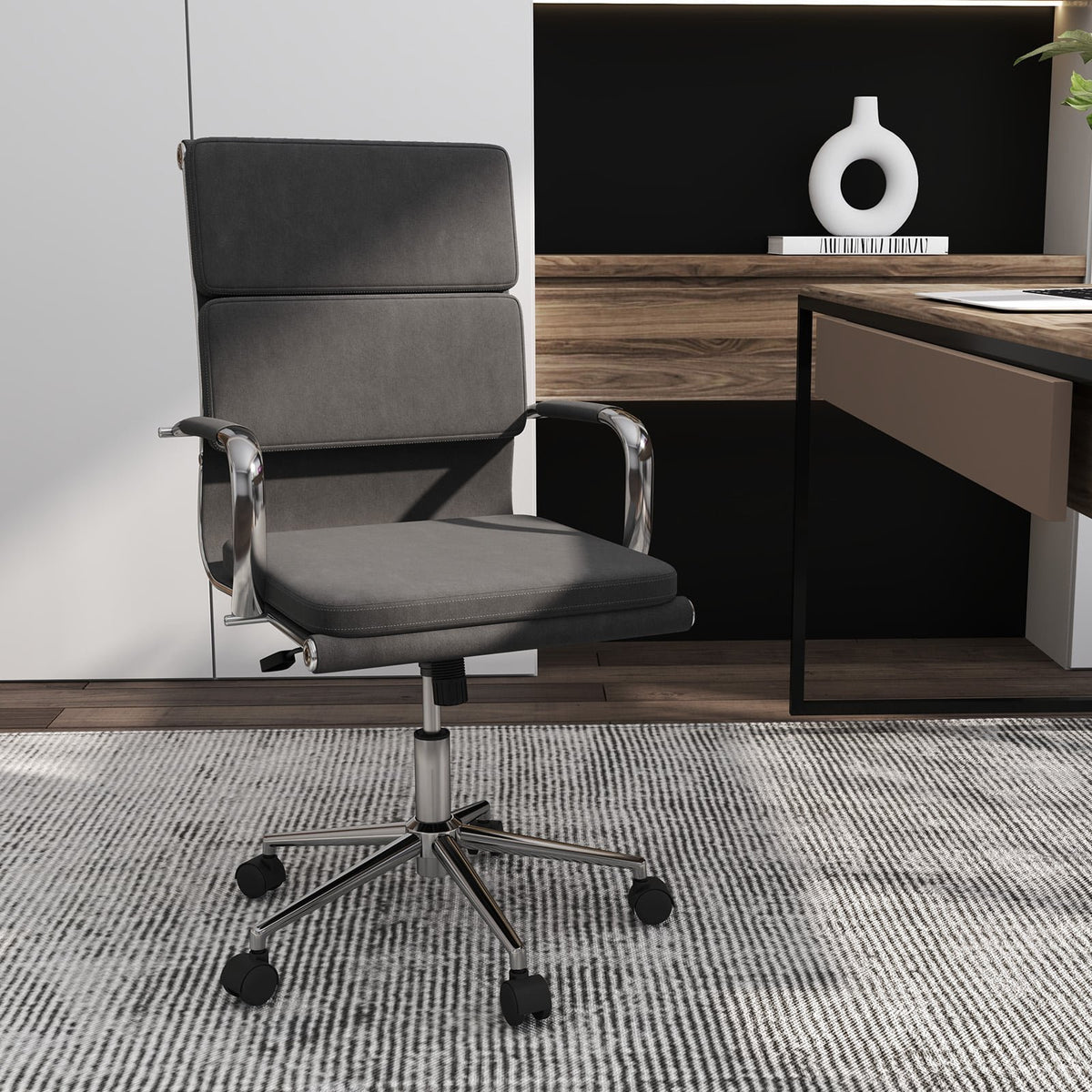 Ergonomic Office Desk Chair with Rocking Backrest and Height-adjustable Padded Seat-Gray view 2