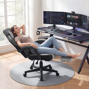 Ergonomic Video Game Chair with Headrest and Reclining Backrest-Grey view 3