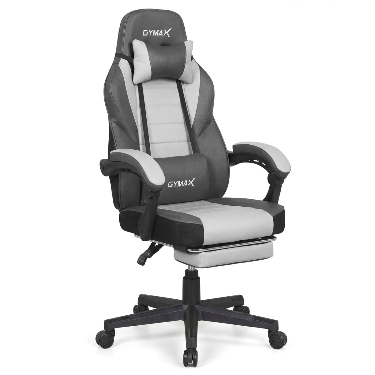 Ergonomic Video Game Chair with Headrest and Reclining Backrest-Grey view 4