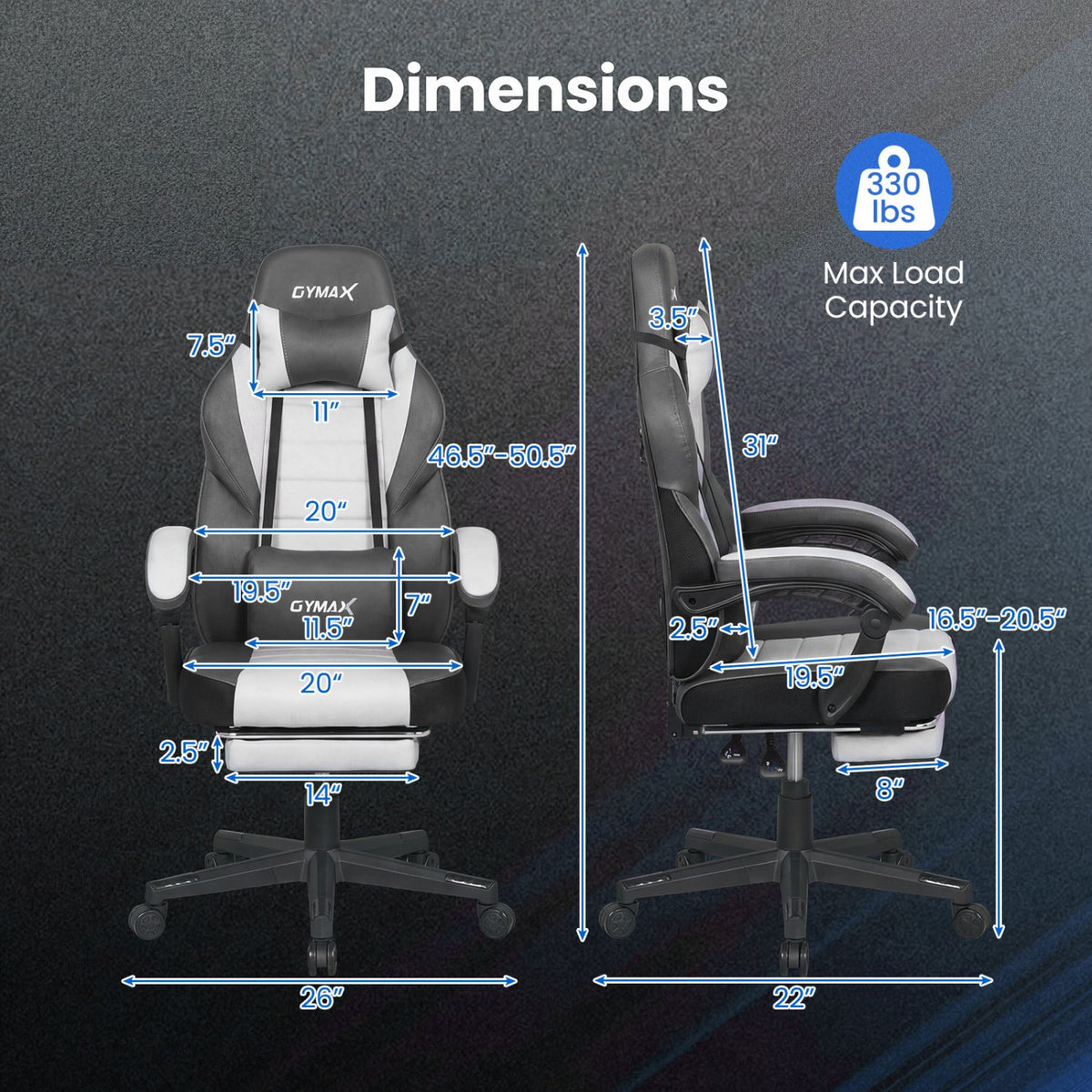 Ergonomic Video Game Chair with Headrest and Reclining Backrest-Grey view 5