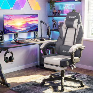 Ergonomic Video Game Chair with Headrest and Reclining Backrest-Grey view 6