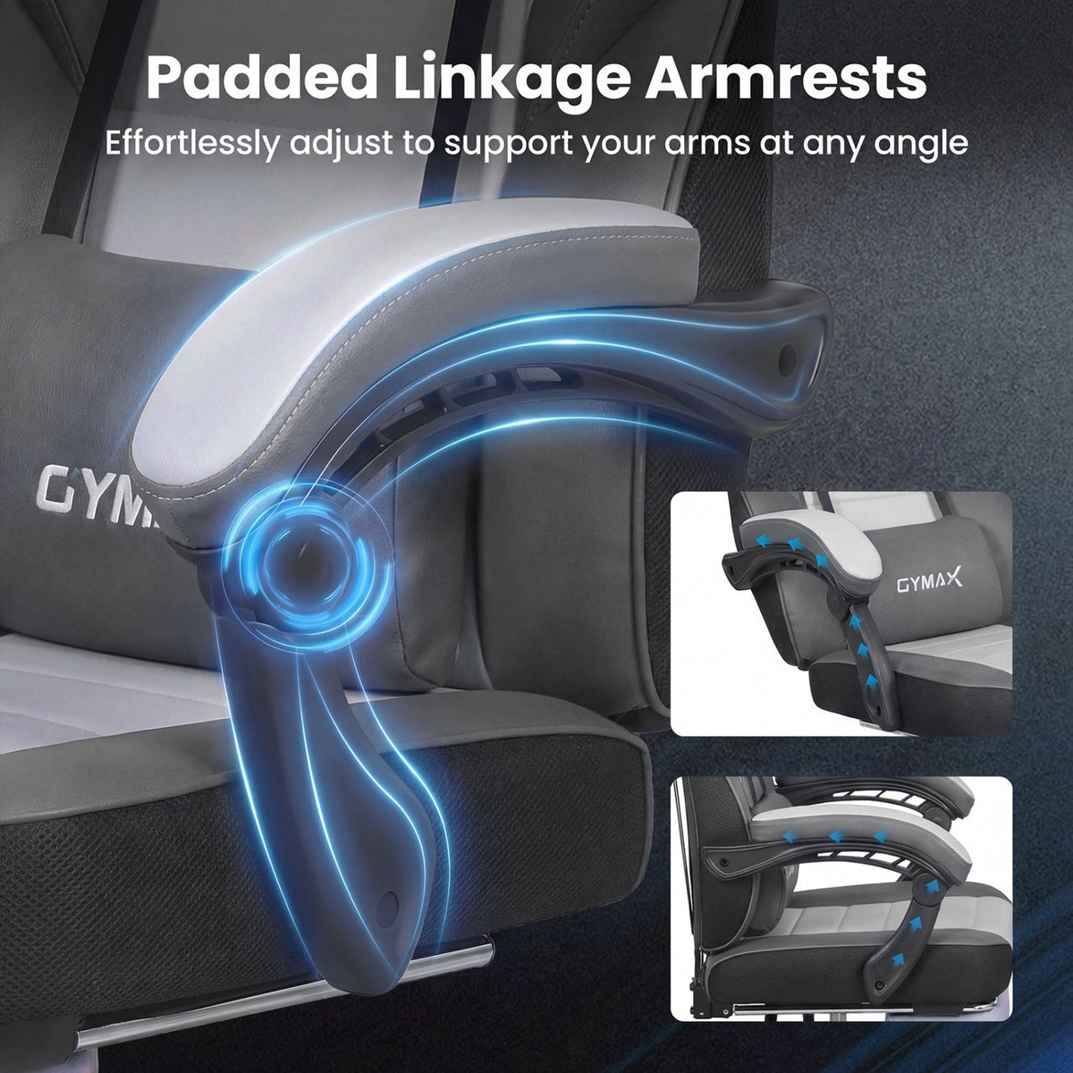 Ergonomic Video Game Chair with Headrest and Reclining Backrest-Grey view 9