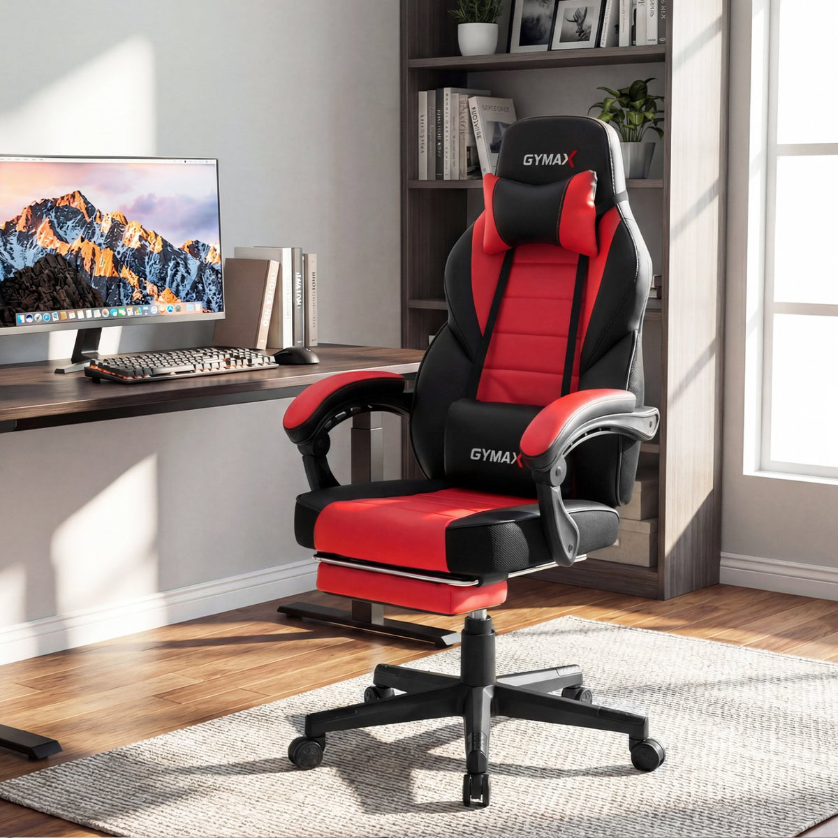 Ergonomic Video Game Chair with Headrest and Reclining Backrest-Red view 2