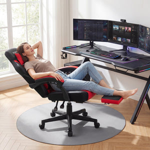 Ergonomic Video Game Chair with Headrest and Reclining Backrest-Red view 3