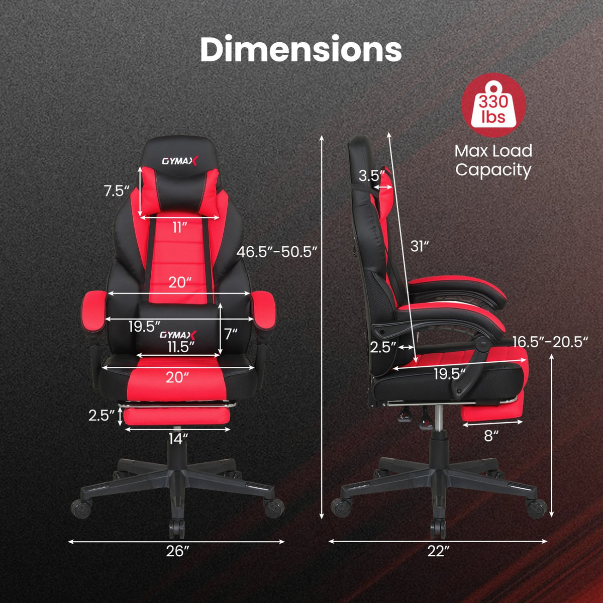 Ergonomic Video Game Chair with Headrest and Reclining Backrest-Red view 5