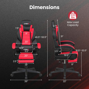 Ergonomic Video Game Chair with Headrest and Reclining Backrest-Red view 5